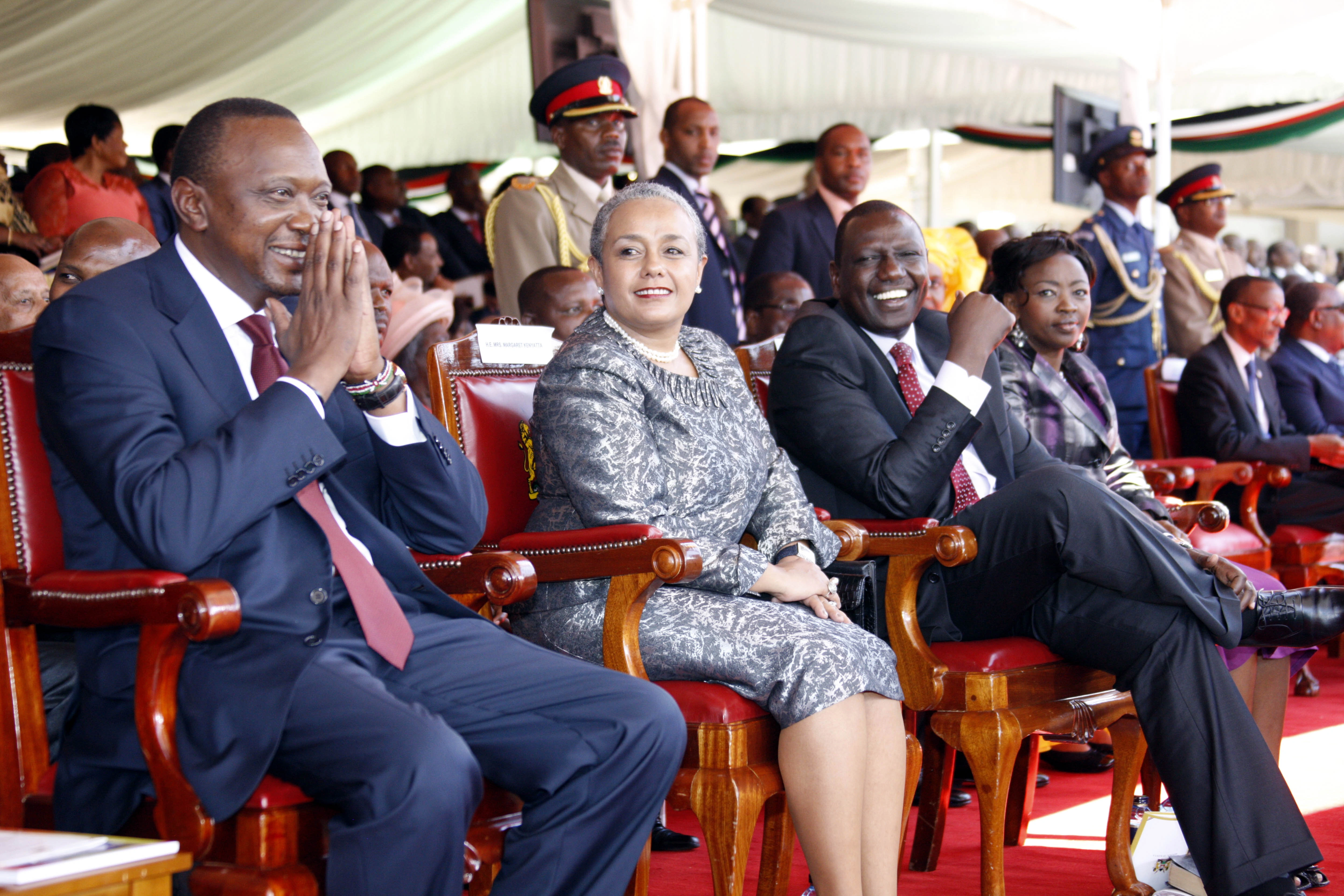 President Uhuru Kenyatta Inauguration as the 4th President of Kenya at Kasarani Stadium Photo with FL Margaret Kenyatta DP William Ruto and Rachel Ruto