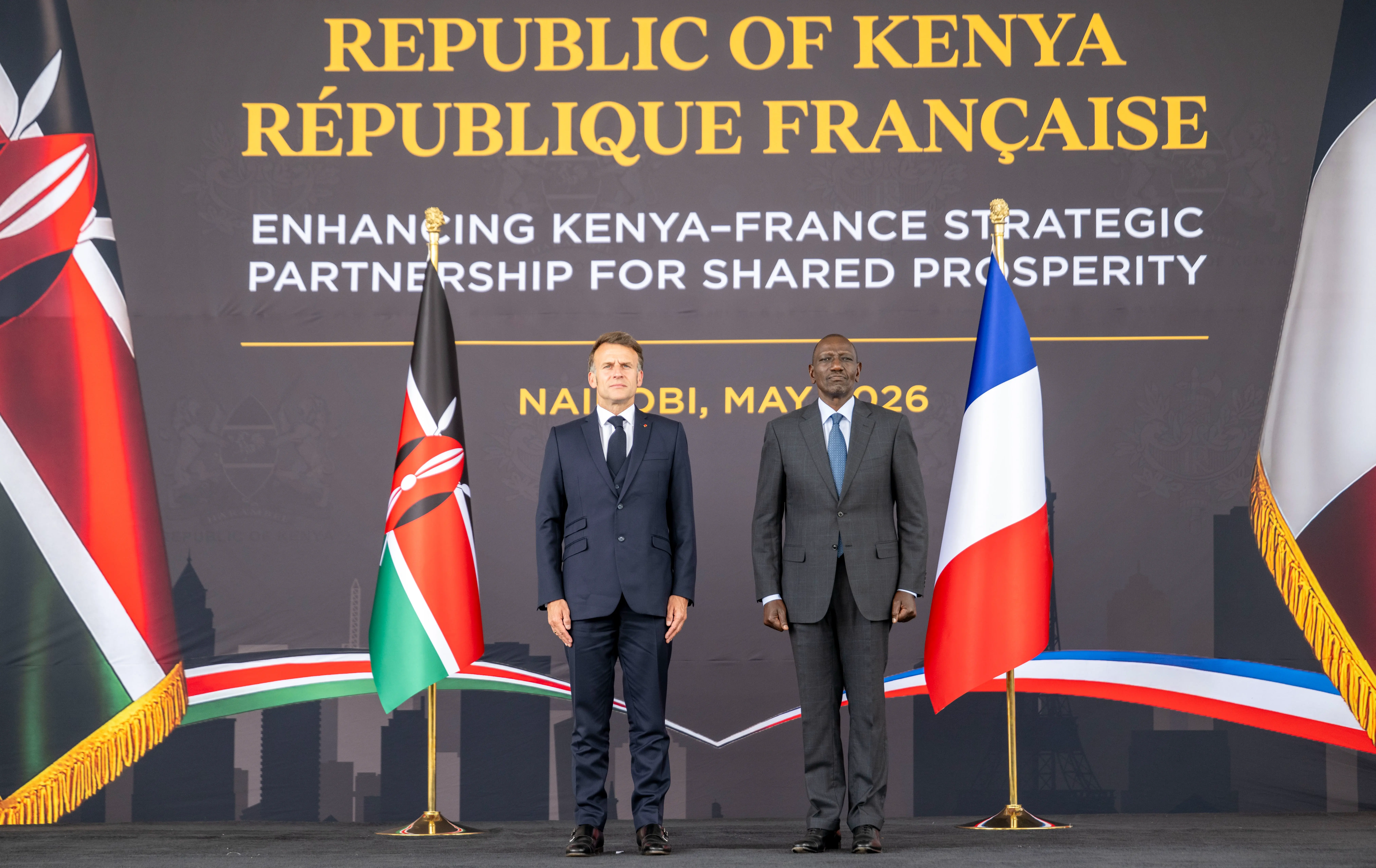 Climate Change and International Diplomacy_PRESIDENT RUTO RECEIVES HIS FRENCH COUNTERPART EMMANUEL MACRON AT STATE HOUSE, NAIROBI. PRESIDENT MACRON IS IN KENYA FOR THE AFRICA FORWARD SUMMIT............webp