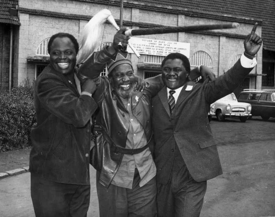 Jomo Kenyatta Mwai Kibaki and Thomas Joseph Mboya Celebrating General election 1963 Kanu win in Nairobi