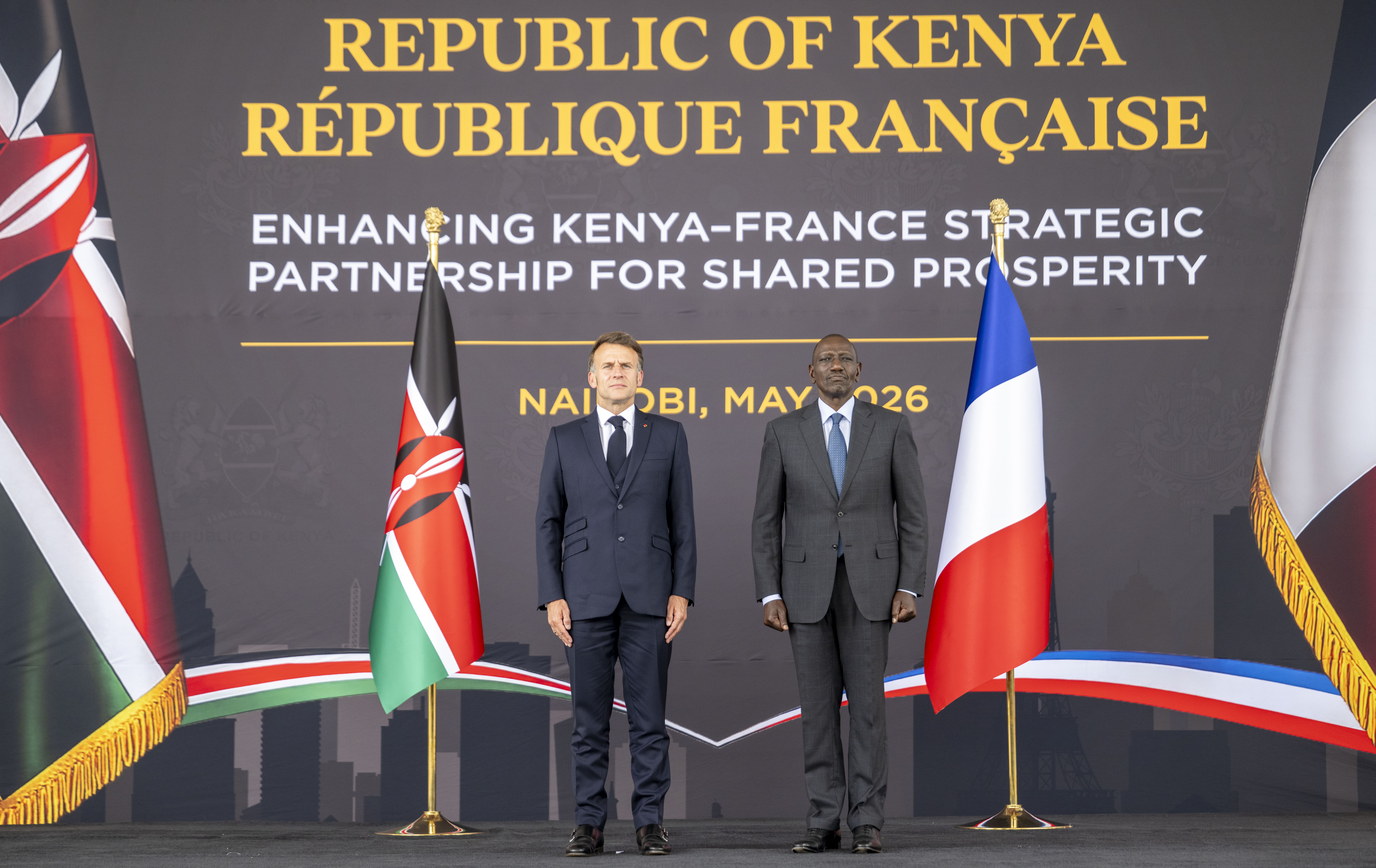 PRESIDENT WILLIAM RUTO RECEIVING HIS FRENCH COUNTERPART EMMANUEL MACRON AT STATE HOUSE NAIROBI FOR THE AFRICA FORWARD SUMMIT