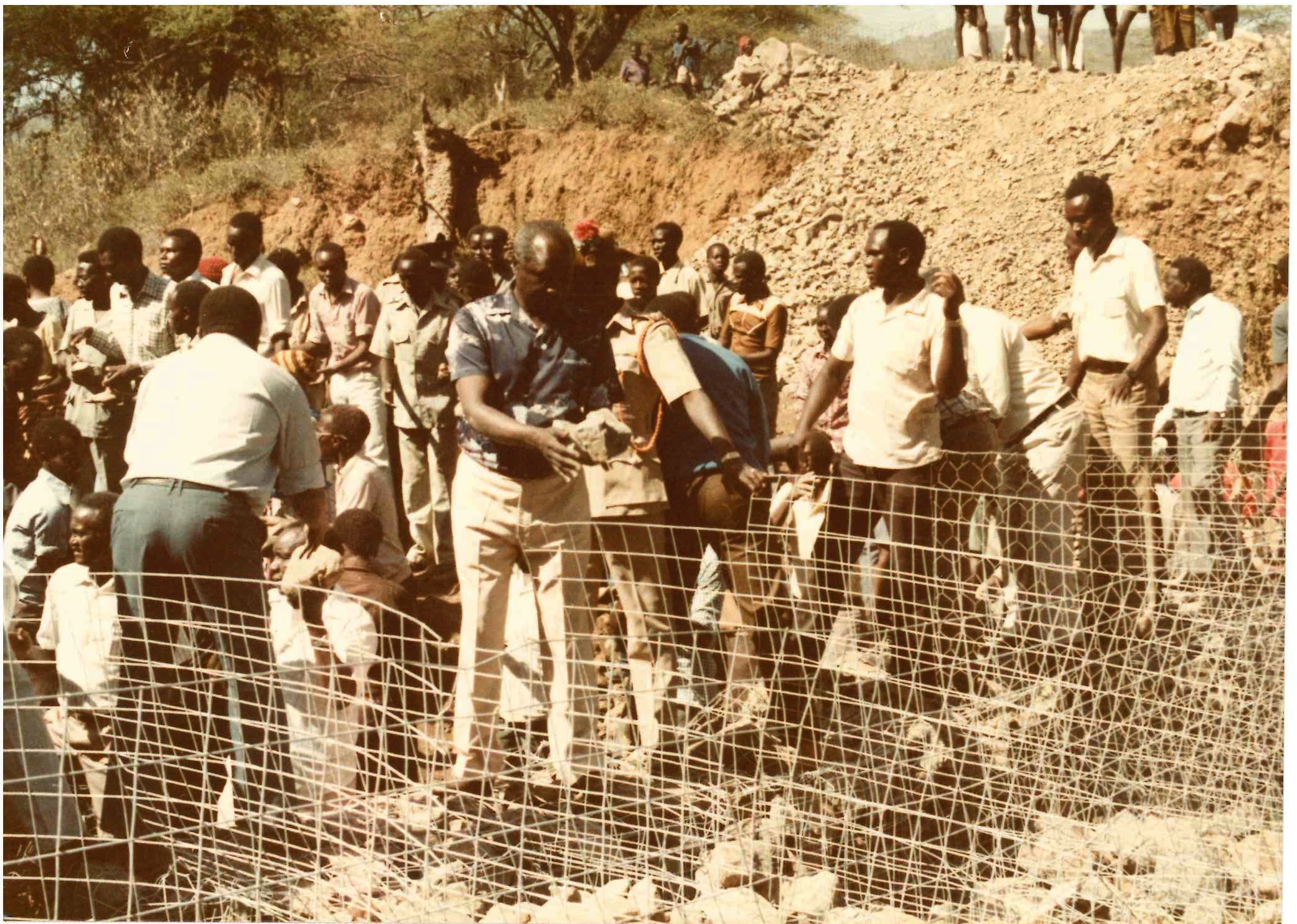 President Daniel Arap Moi Leading Wananchi in Building Gabions to mitigate soil erosion