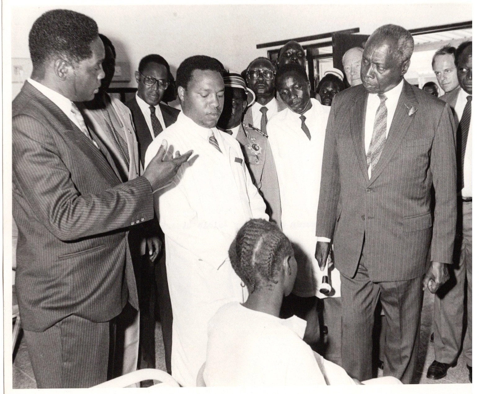 President Daniel Arap Moi touring one of the wards at the Isiolo District Hospital during its official opening ceremony_23.1.1990