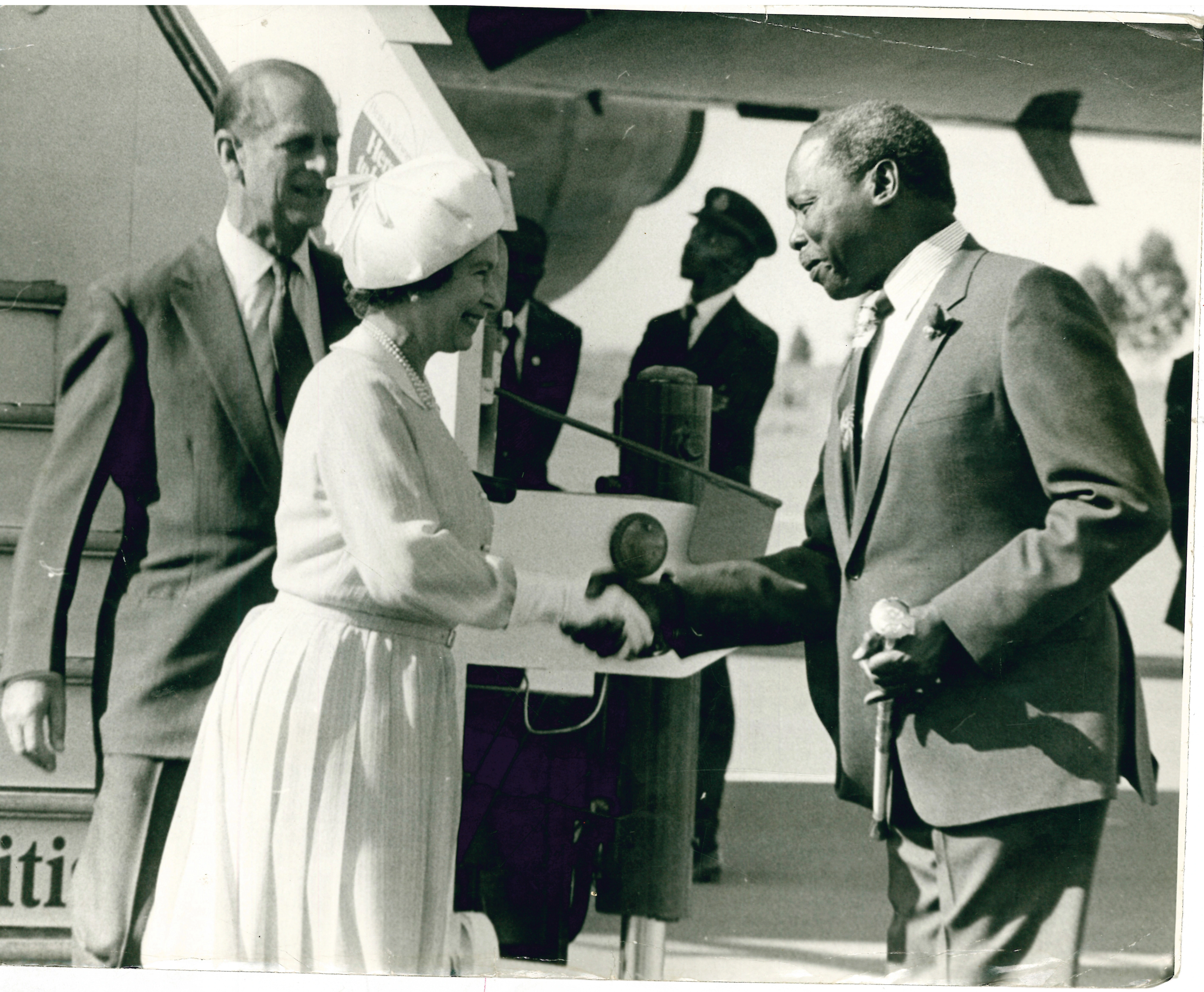 President Daniel Arap Moi welcomes Queen Elizabeth and Prince Philip during their 1983 visit to Kenya