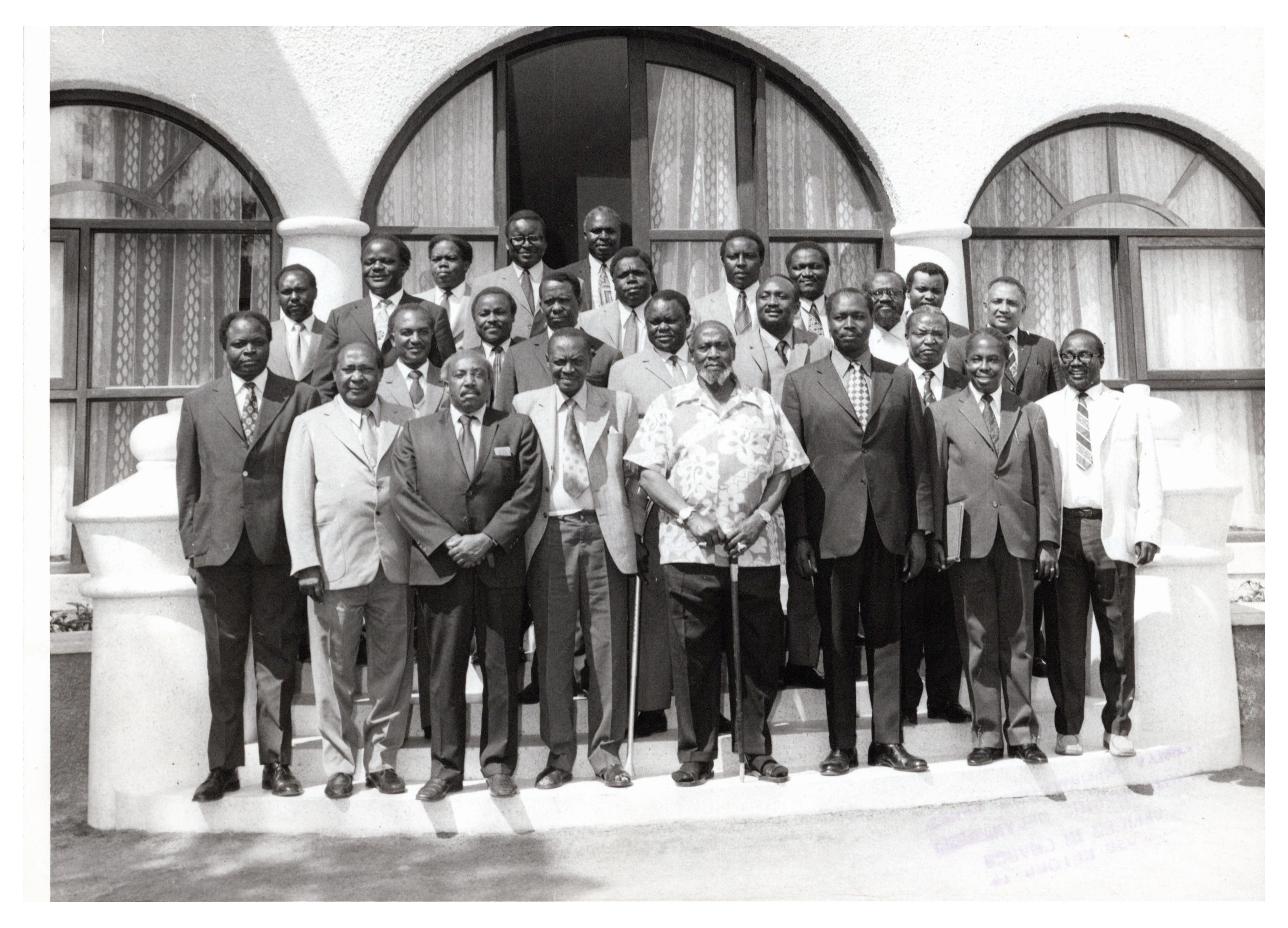 President Jomo Kenyatta and Members of the Cabinet after a meeting at State House Nakuru