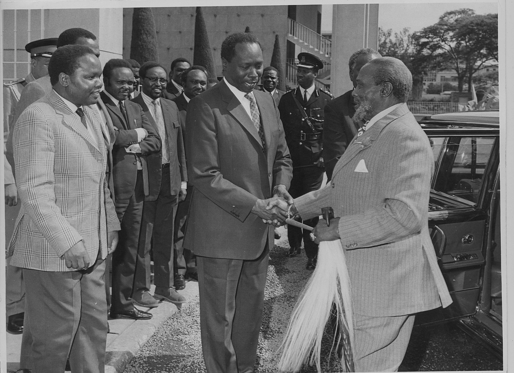 President Jomo Kenyatta with Vice President Daniel Arap Moi at Parliament Buildings Nairobi