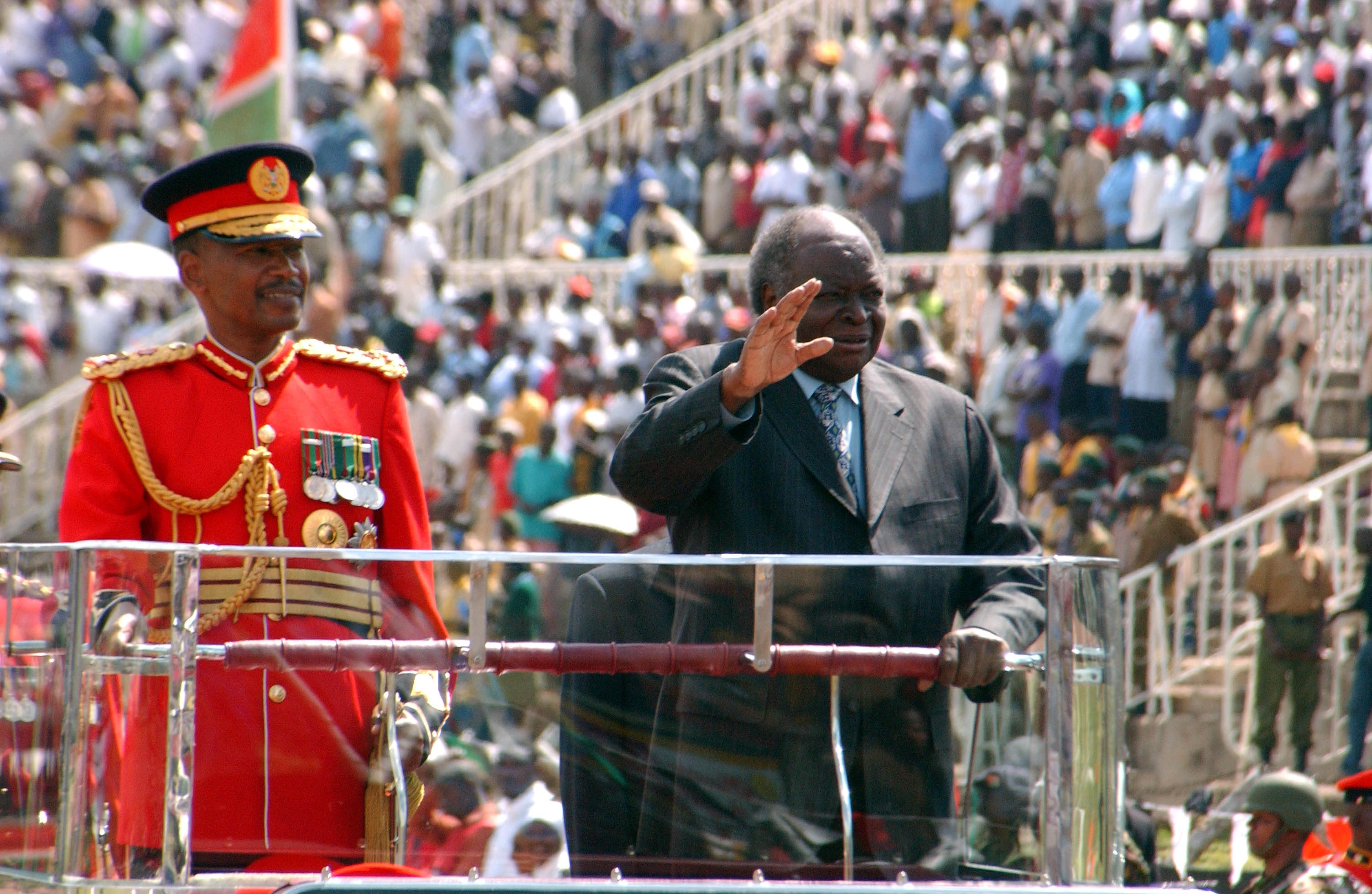 President Mwai Kibaki and the Chief of General Staff Jeremiah Kianga during Madaraka Day Celebrations at Nyayo National Stadium