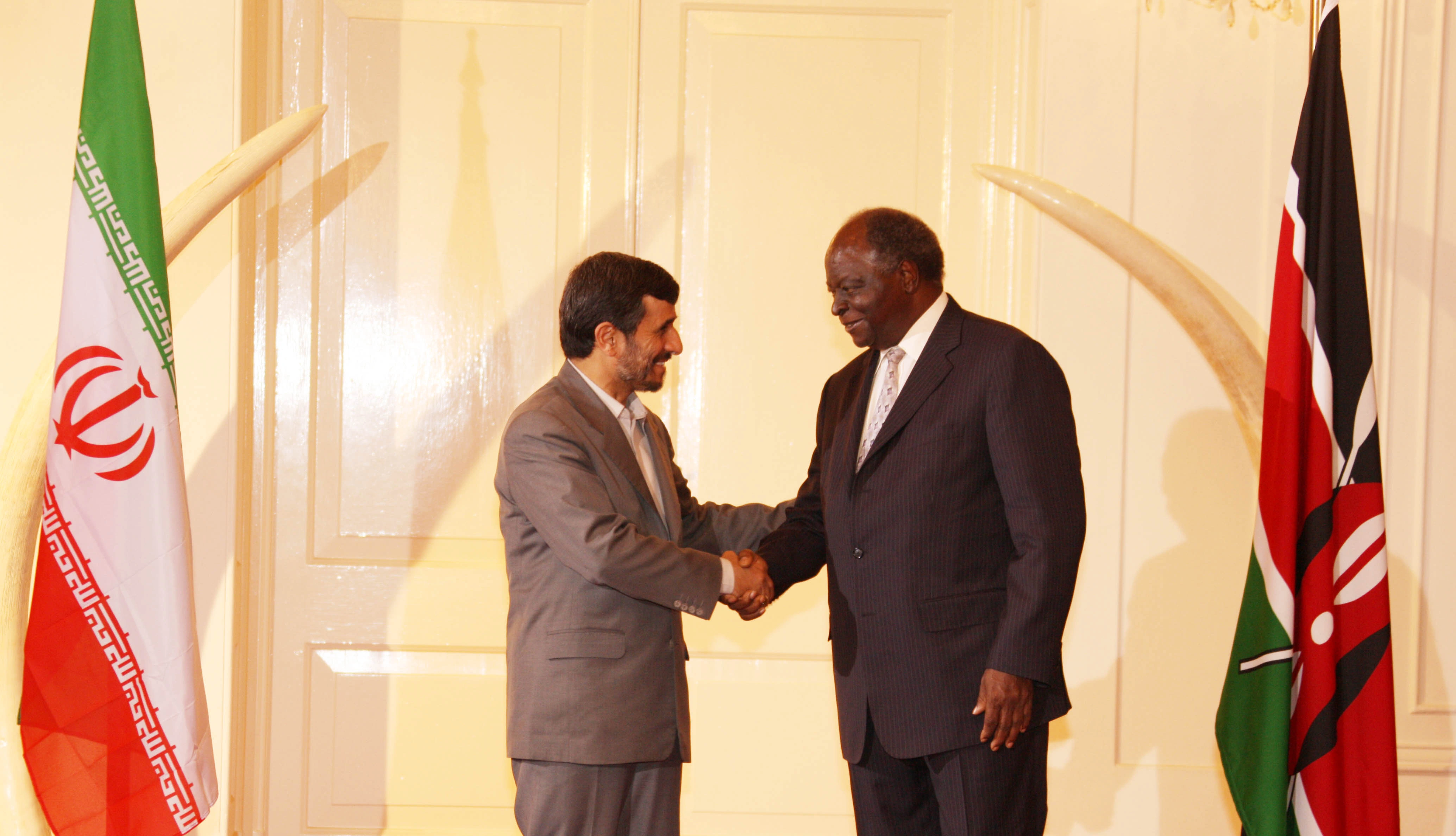 President Mwai Kibaki hosting Iranian President Mahmoud Ahmadinejad at State House Nairobi