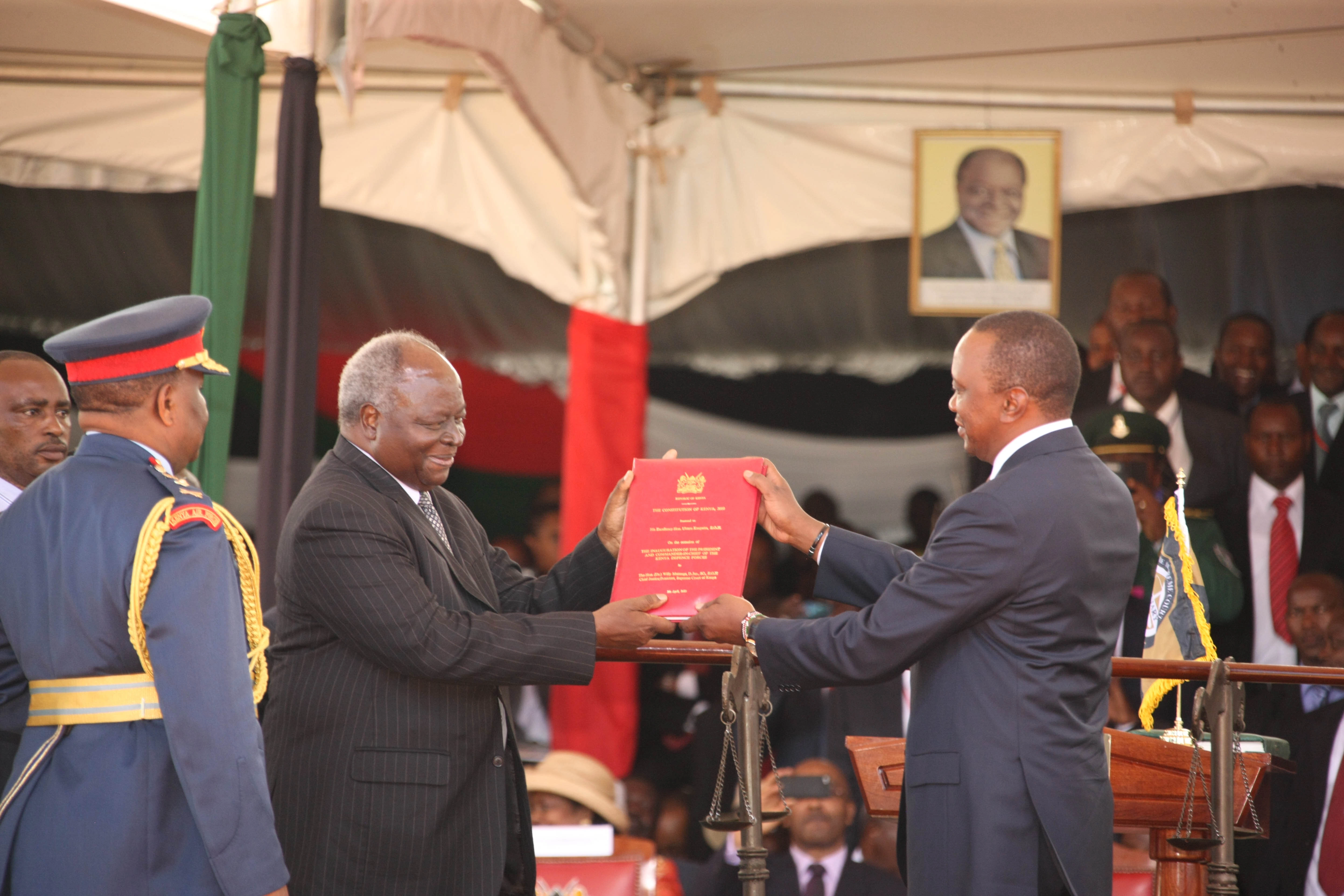 President Uhuru Kenyatta Inauguration as the 4th President of Kenya at Kasarani Stadium Nairobi receiving The Constitution