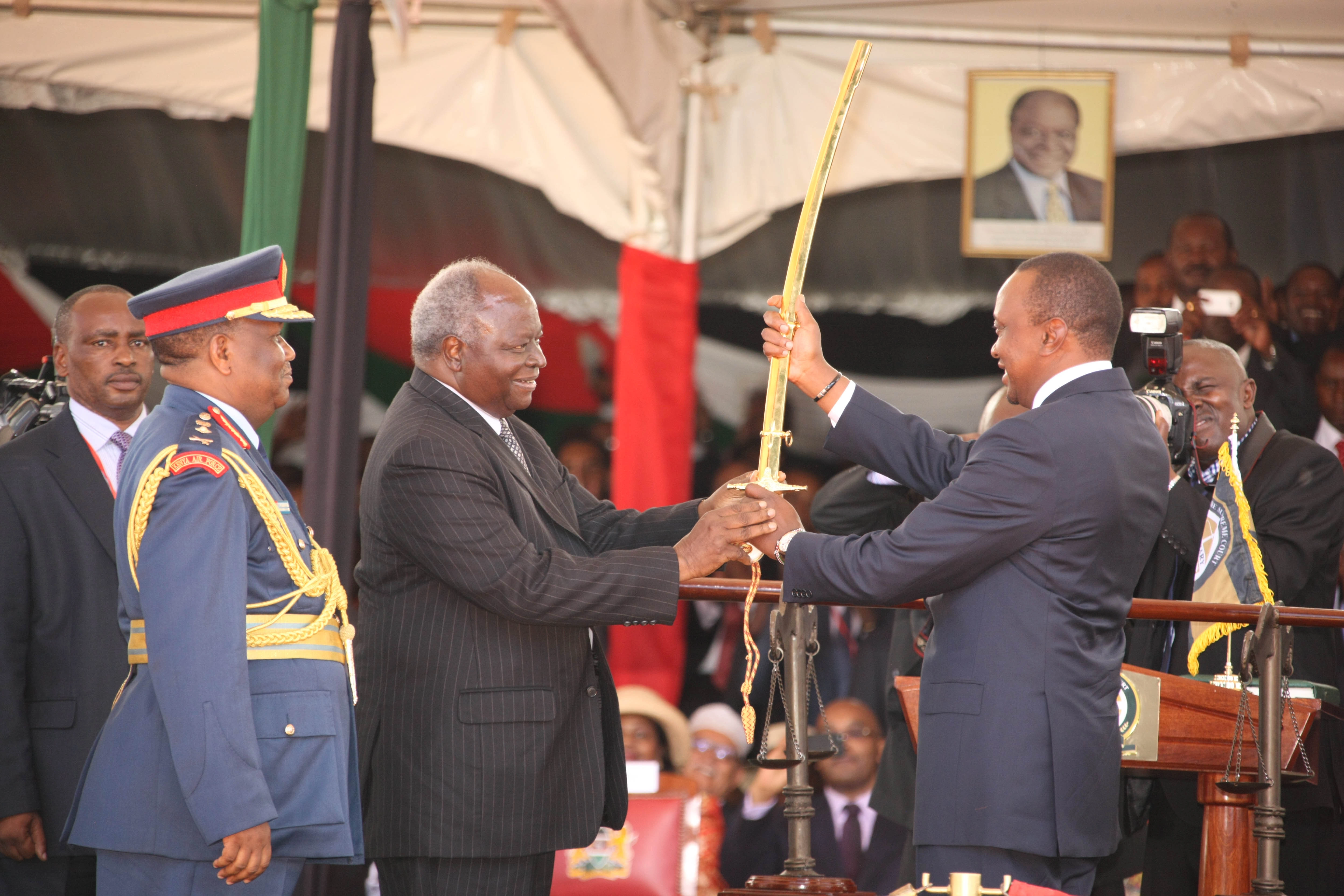 President Uhuru Kenyatta Inauguration as the 4th President of Kenya at Kasarani Stadium Nairobi receiving The Sword