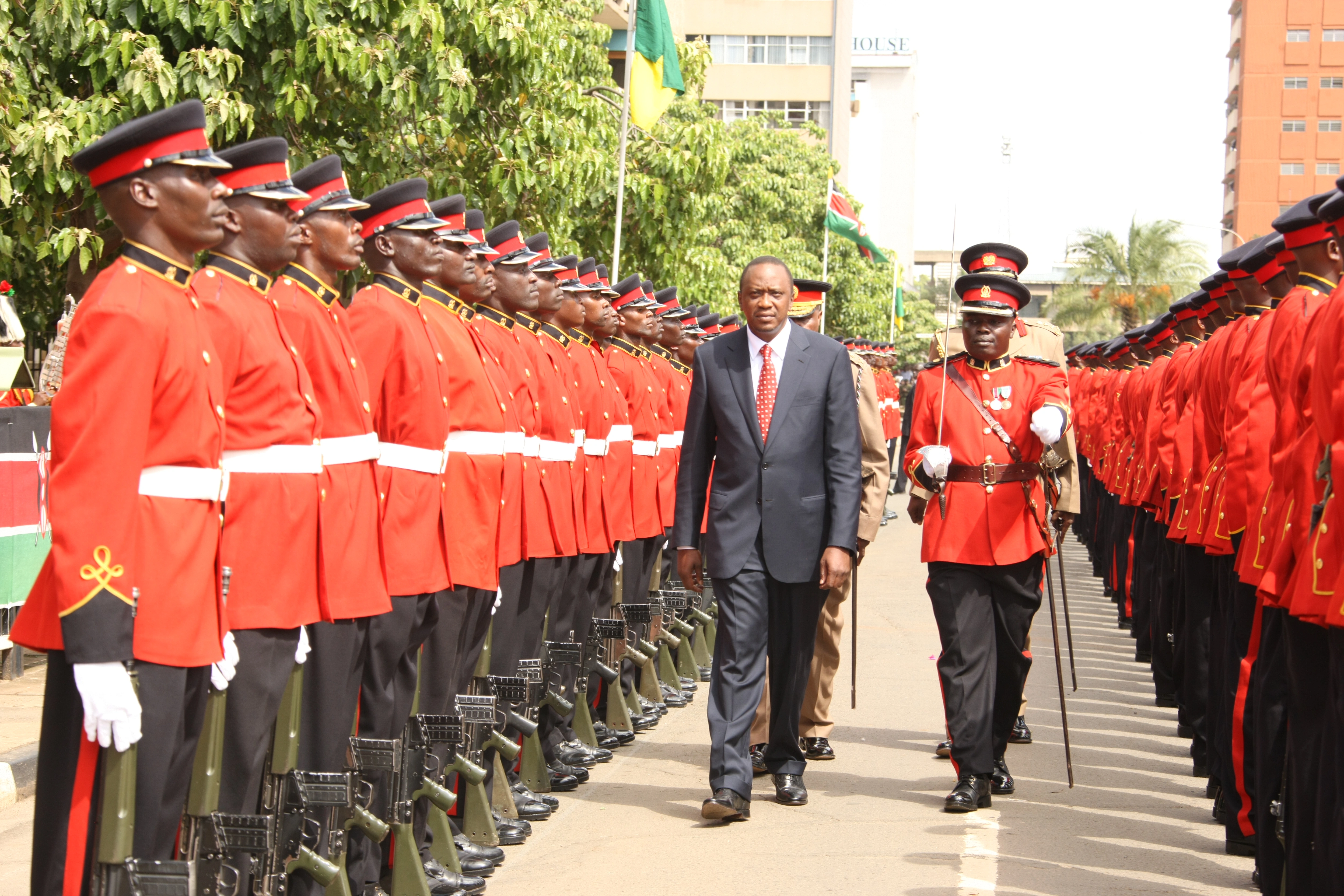 President Uhuru Kenyatta inspecting a guard of honour during the official opening the 11th Parliament of Kenya in Nairobi