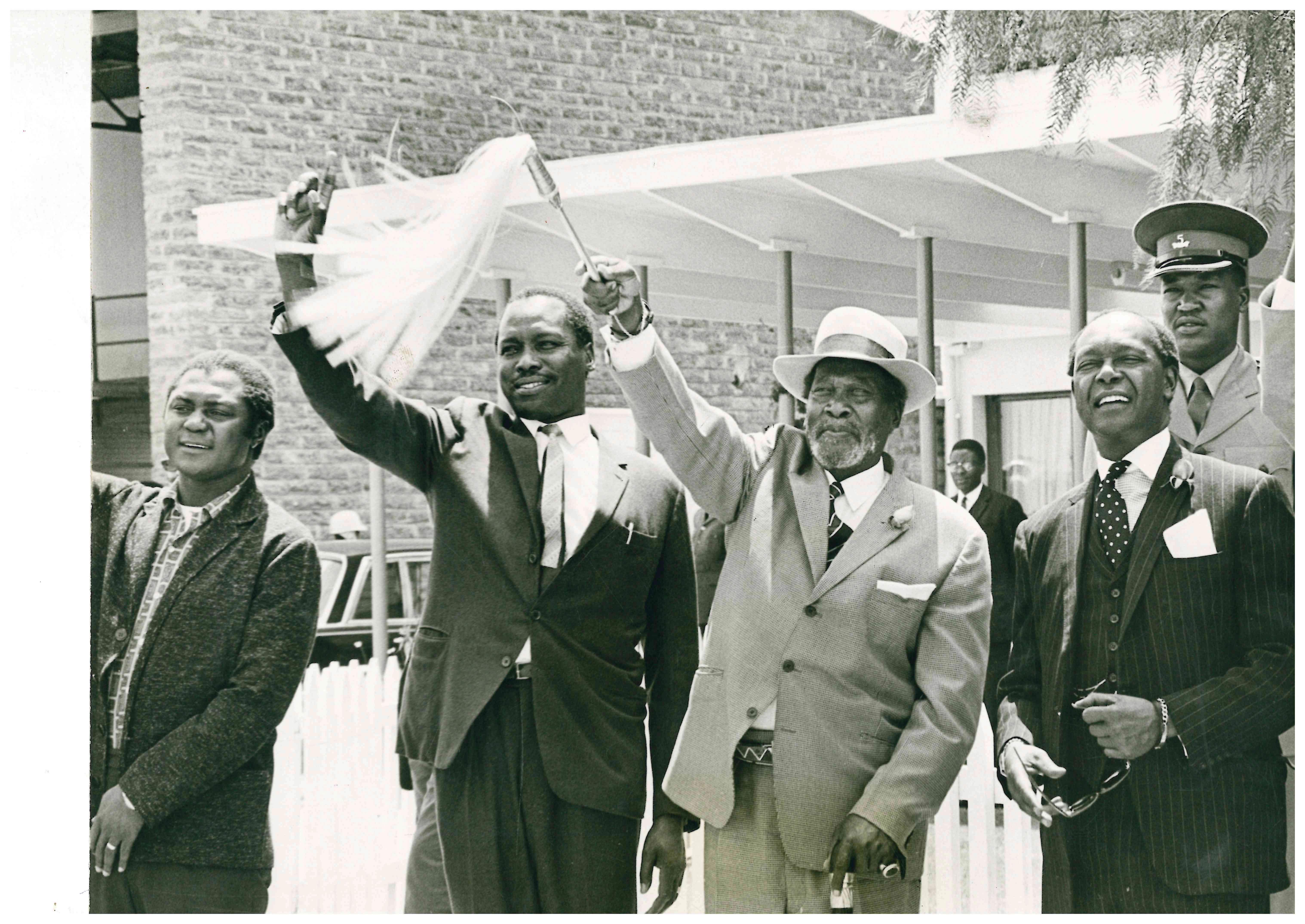 Spirit of Harambee_President Jomo Kenyatta with Vice President Daniel Moi Minister Tom Mboya and Attorney General Charles Njonjo at Harambee House Nairobi 1968