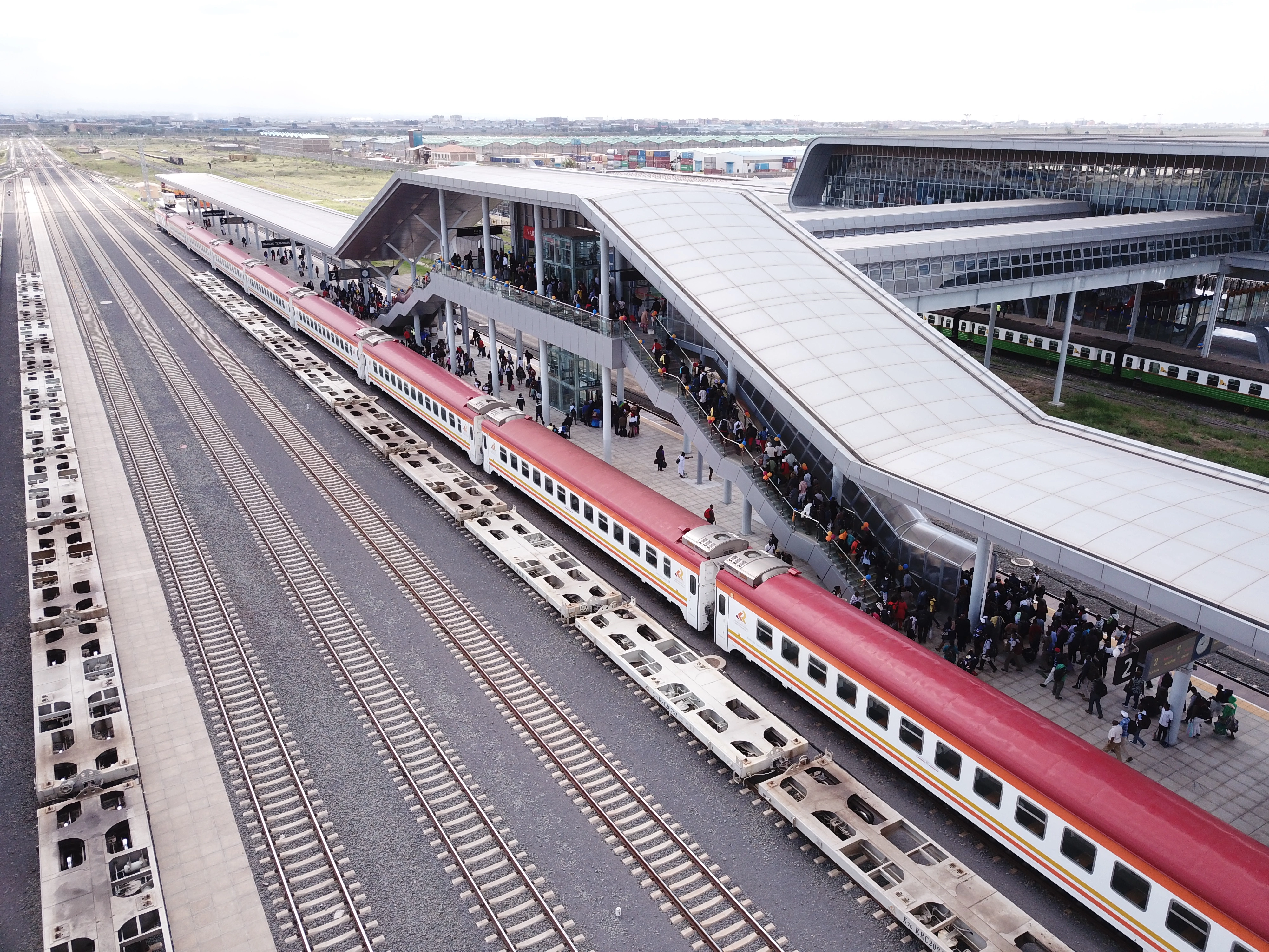 Standard Gauge Railway_President Uhuru Kenyatta Big Four SGR Passengers Boarding Nairobi Terminus Drone Shots
