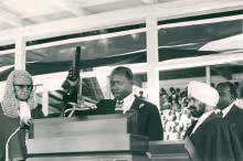 President Daniel Arap Moi Swearing in after the death of Mzee Jomo Kenyatta at Uhuru Park in 1978